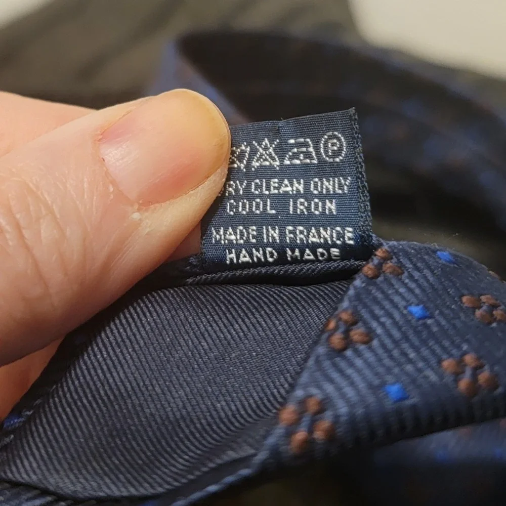 Breuer Navy Silk Pin Dot Foulard Repp Tie Handmade in France 4